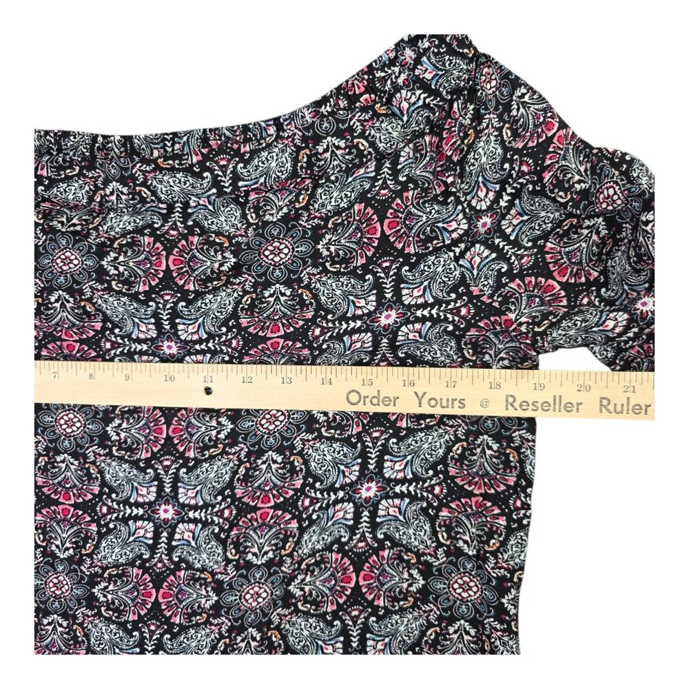 Solitaire Blouse Womens Medium Black Pink Boho Bell Sleeve Rayon Floral Crochet - Picture 7 of 11
